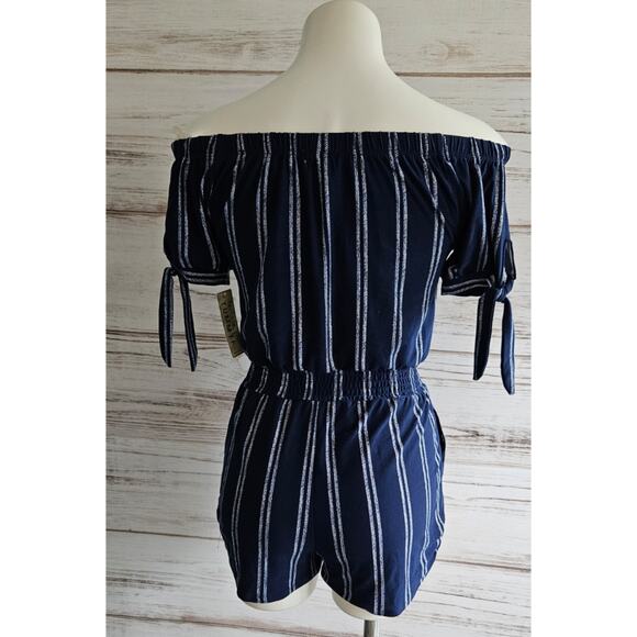Derek Heart Off The Shoulder Blue with White Stripe Romper sz M New - Picture 5 of 5